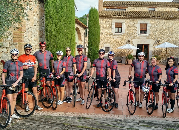 Big group cycling the Cols of Pyrenees and Costa Brava road bike tour