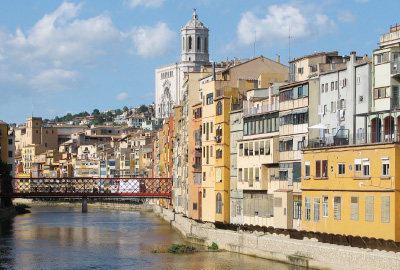 The river's houses and the cathedral of Girona